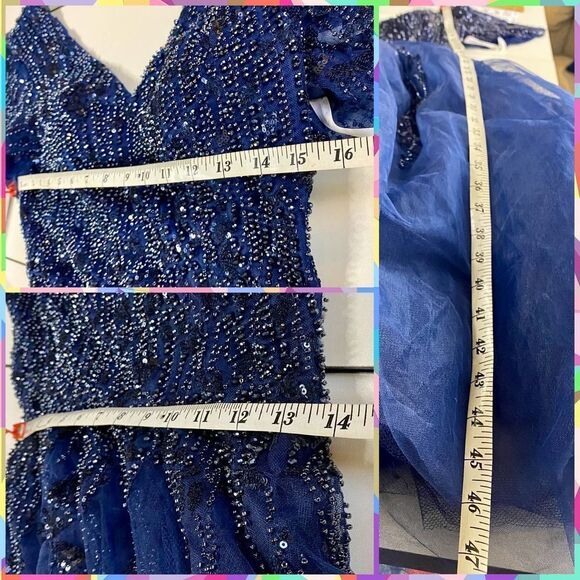 Mac Duggal Midnight Blue Embellished Flutter Sleeve Tea-Length Dress Size 0 NEW! - Picture 6 of 13